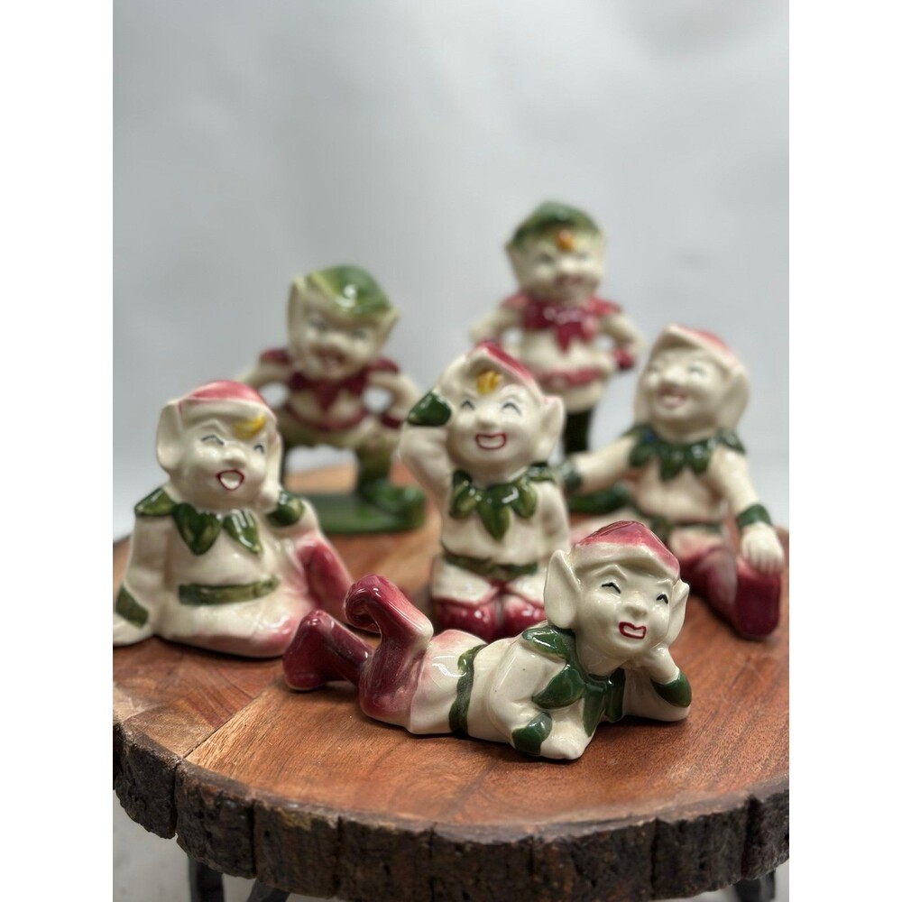 Vintage MCM Elf Nymph Set of 6 Figurines Ceramic Playful Elves in Various Poses